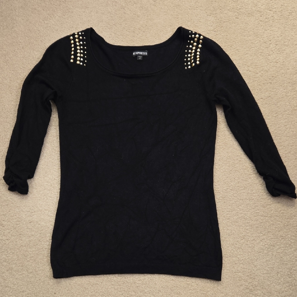Express Black Women's Top with Rose Gold Studs